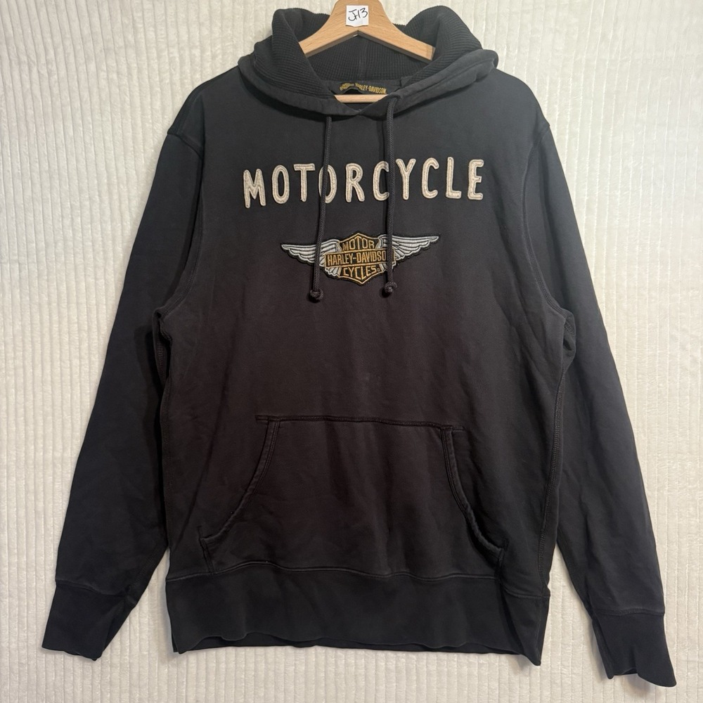 Harley Davidson Black Pullover Hooded Sweater Sz Large